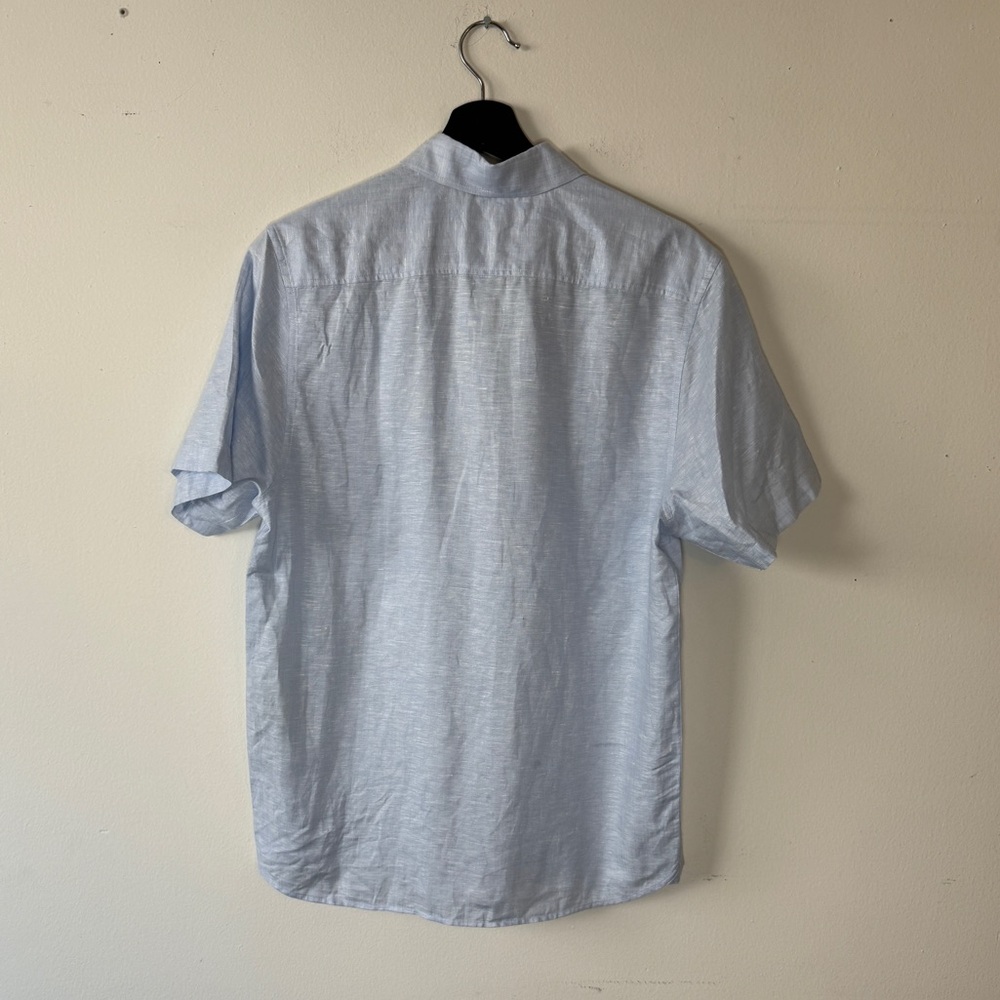 Ted Baker Light Blue Addle Linen Short Sleeve Button Down Shirt - Picture 3 of 6